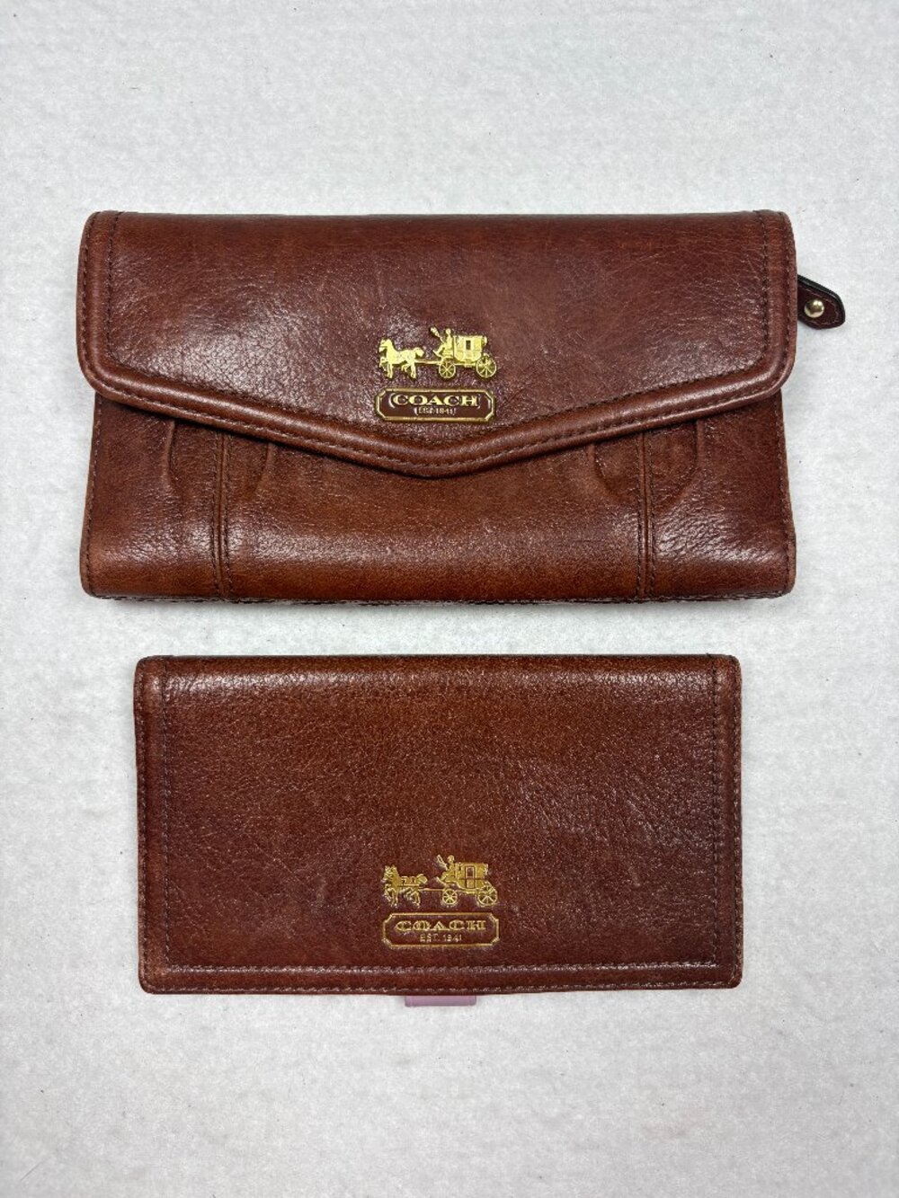 Vintage Coach Brown Leather Checkbook Wallet Lavender Purple Madison Y2K Luxury